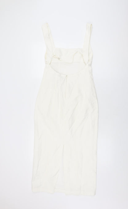 Zara Womens White Polyester Bodycon Size XS Square Neck Zip