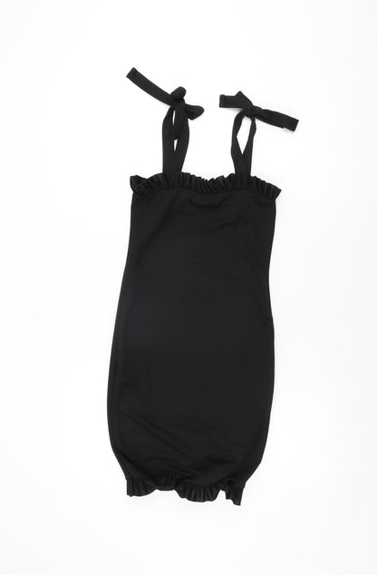 PRETTYLITTLETHING Womens Black Polyester Bodycon Size 8 Square Neck Tie