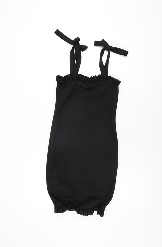 PRETTYLITTLETHING Womens Black Polyester Bodycon Size 8 Square Neck Tie