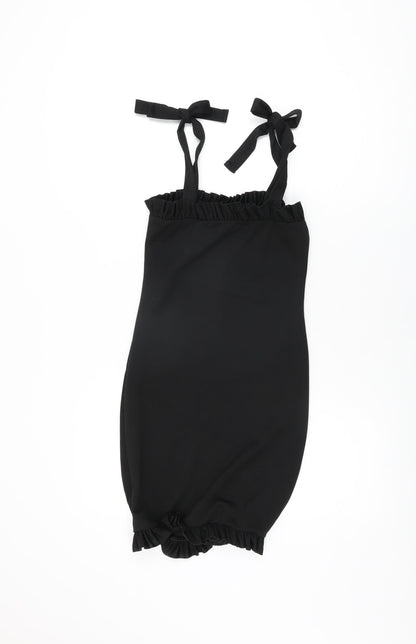 PRETTYLITTLETHING Womens Black Polyester Bodycon Size 8 Square Neck Tie