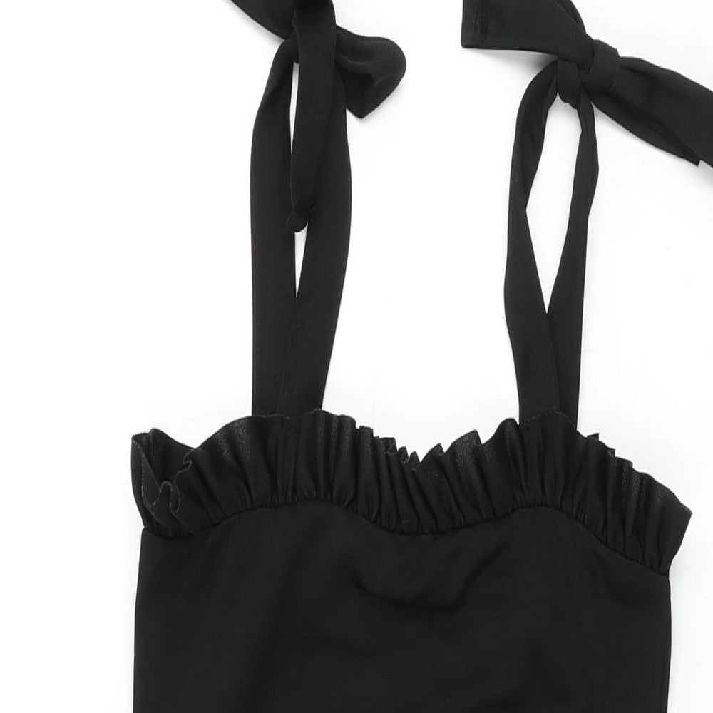 PRETTYLITTLETHING Womens Black Polyester Bodycon Size 8 Square Neck Tie