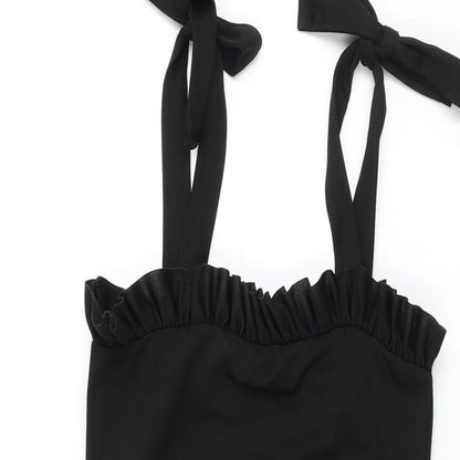 PRETTYLITTLETHING Womens Black Polyester Bodycon Size 8 Square Neck Tie