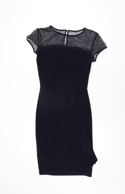Joseph Ribkoff Womens Blue Polyester Bodycon Size 10 Round Neck Zip