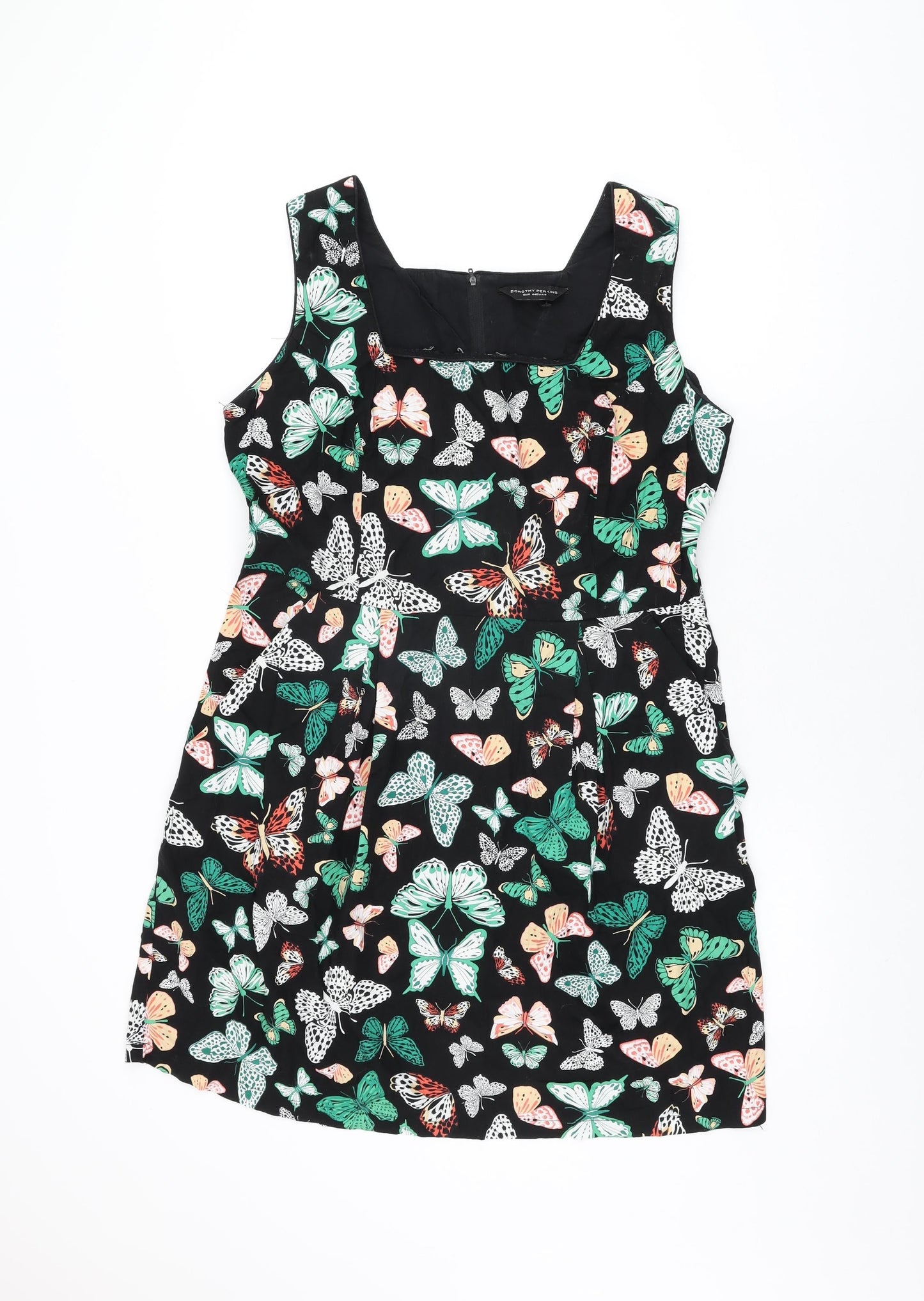 Dorothy Perkins Womens Black Geometric Cotton Shift Size 16 Square Neck Zip