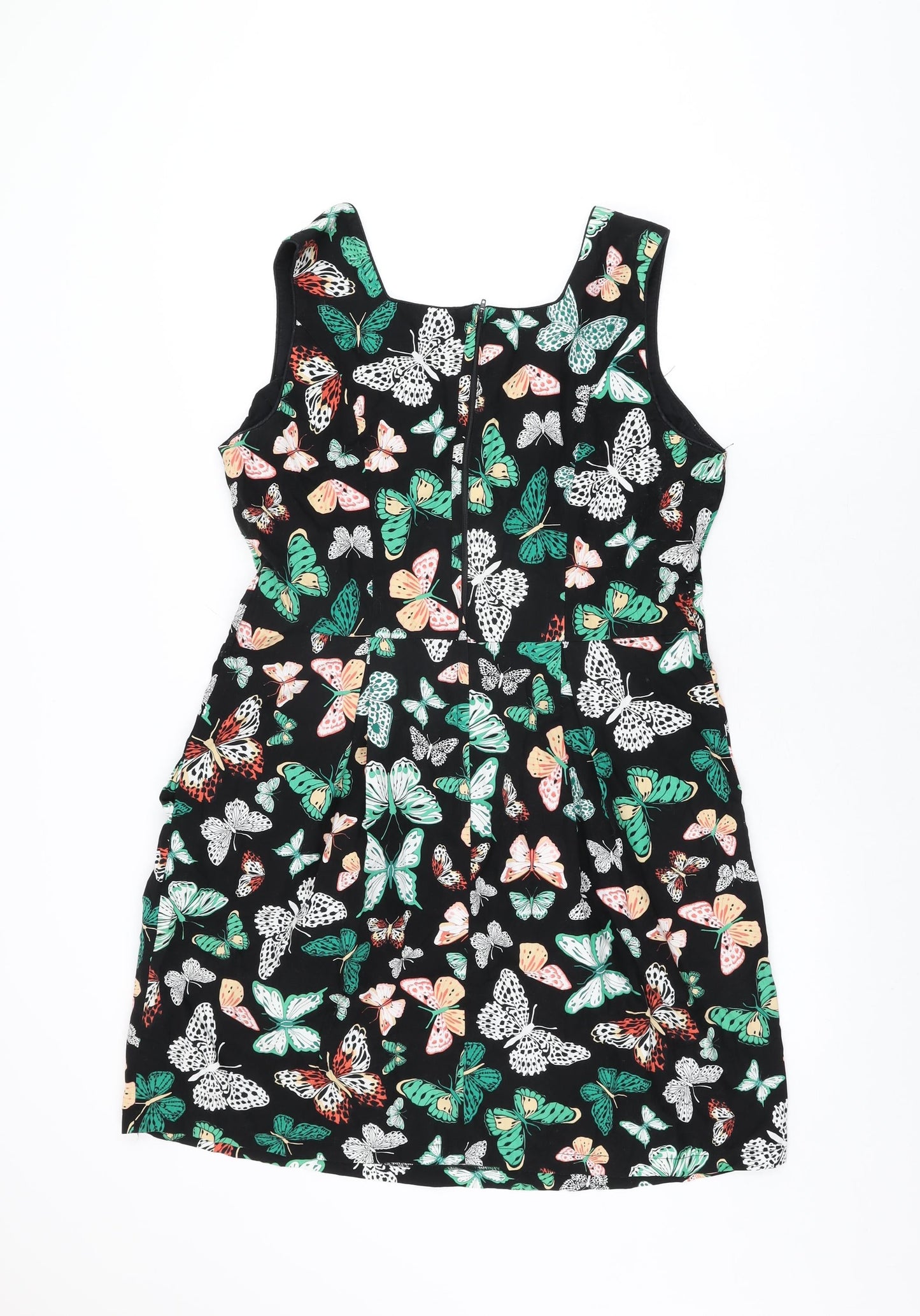 Dorothy Perkins Womens Black Geometric Cotton Shift Size 16 Square Neck Zip