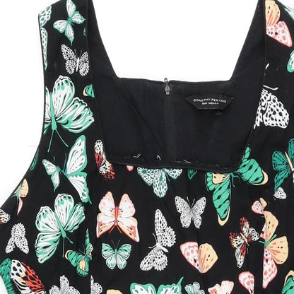 Dorothy Perkins Womens Black Geometric Cotton Shift Size 16 Square Neck Zip