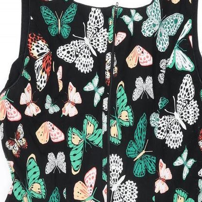 Dorothy Perkins Womens Black Geometric Cotton Shift Size 16 Square Neck Zip