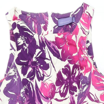 Autonomy Womens White Floral Cotton A-Line Size 14 Round Neck Zip