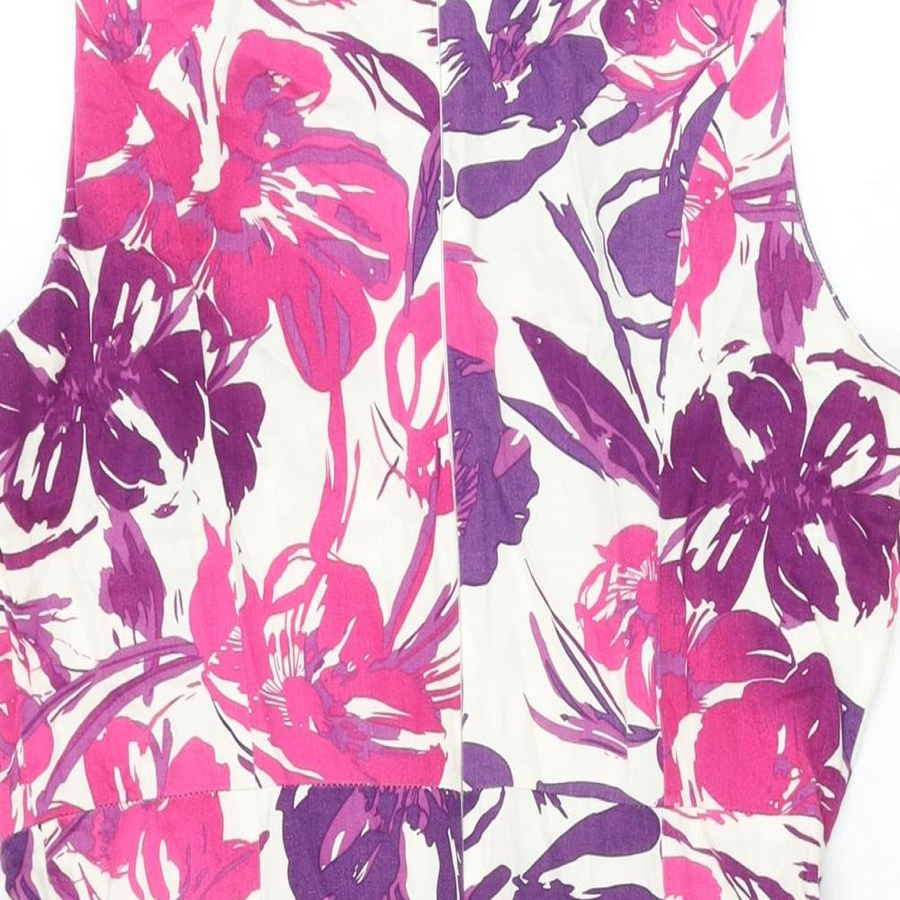 Autonomy Womens White Floral Cotton A-Line Size 14 Round Neck Zip