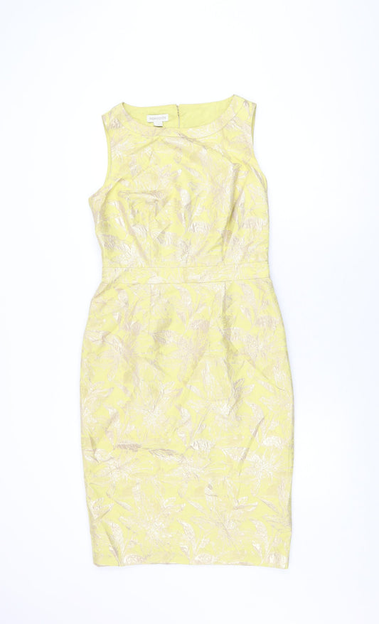Monsoon Womens Yellow Floral Cotton Bodycon Size 10 Round Neck Zip