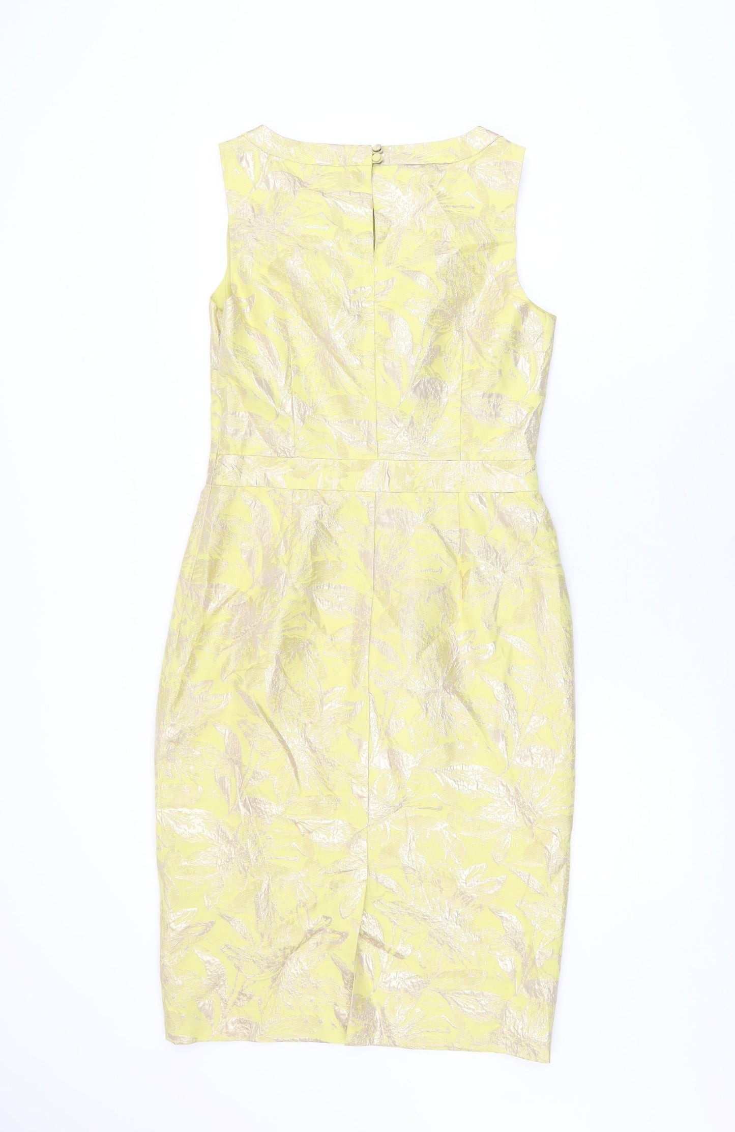 Monsoon Womens Yellow Floral Cotton Bodycon Size 10 Round Neck Zip