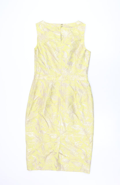 Monsoon Womens Yellow Floral Cotton Bodycon Size 10 Round Neck Zip