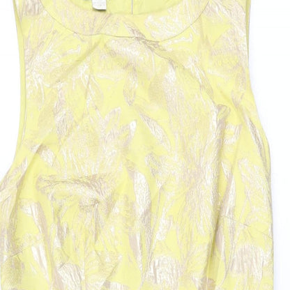 Monsoon Womens Yellow Floral Cotton Bodycon Size 10 Round Neck Zip