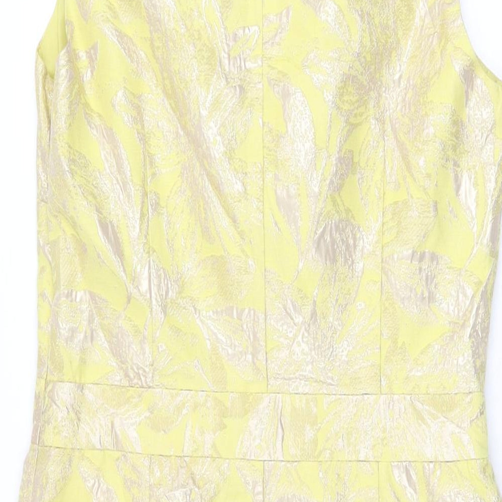 Monsoon Womens Yellow Floral Cotton Bodycon Size 10 Round Neck Zip