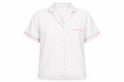 Lady Selena Womens White Floral Cotton Top Pyjama Top Size 10 Button
