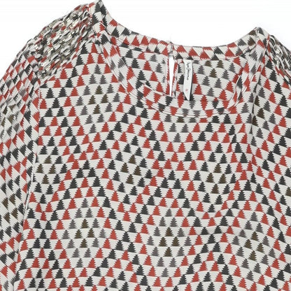 Pepe Jeans Womens Beige Geometric Polyester Shift Size M Round Neck Button