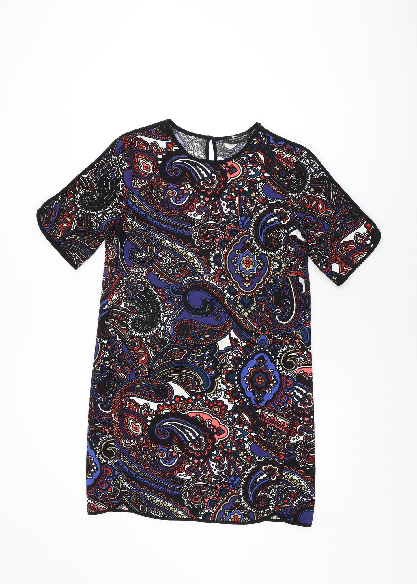 Dorothy Perkins Womens Black Geometric Polyester Shift Size 8 Round Neck Button