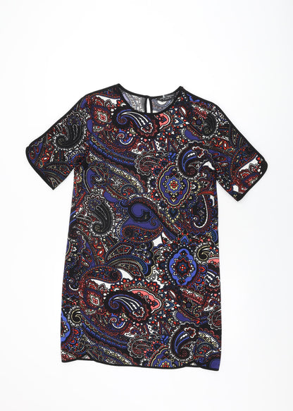 Dorothy Perkins Womens Black Geometric Polyester Shift Size 8 Round Neck Button