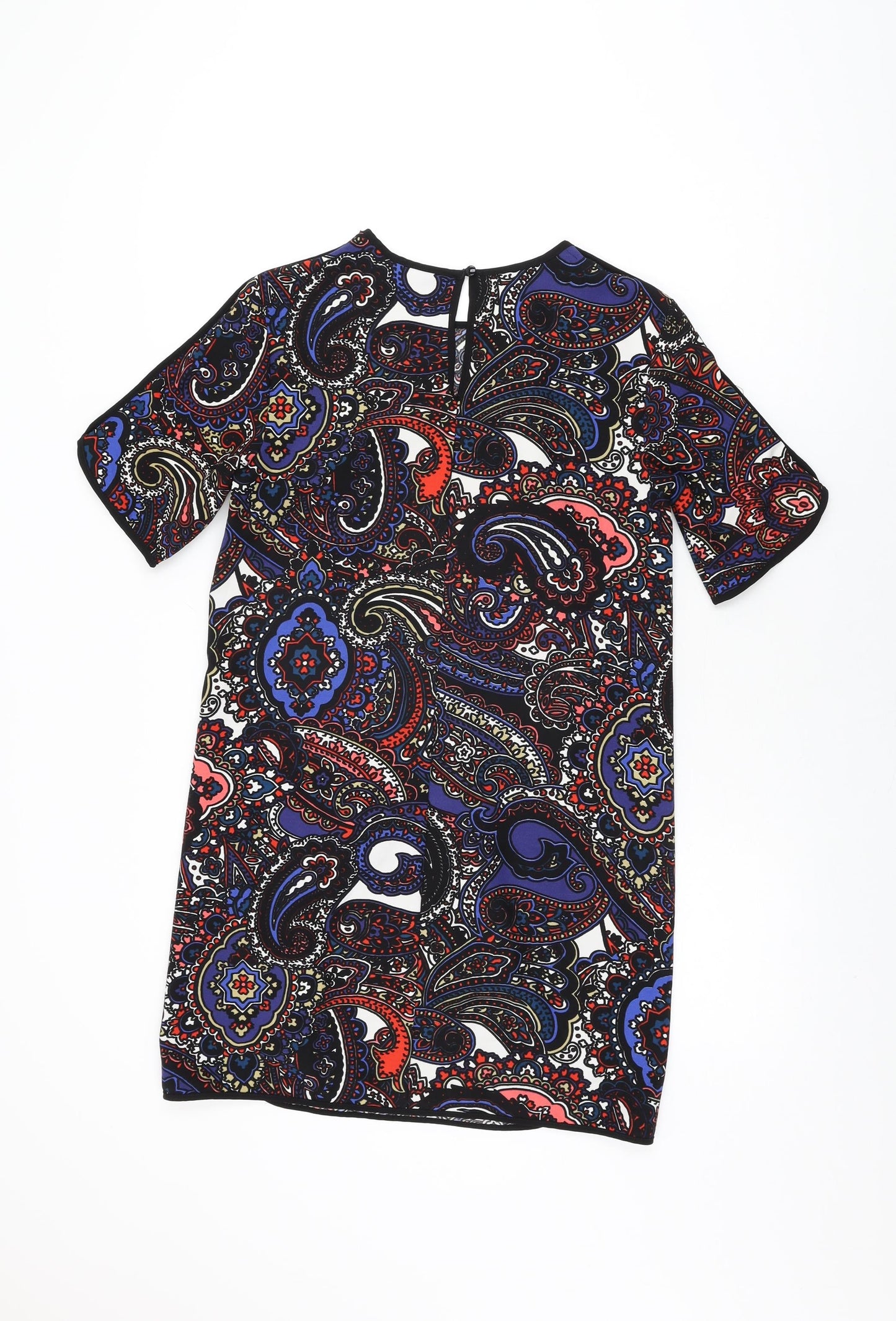 Dorothy Perkins Womens Black Geometric Polyester Shift Size 8 Round Neck Button