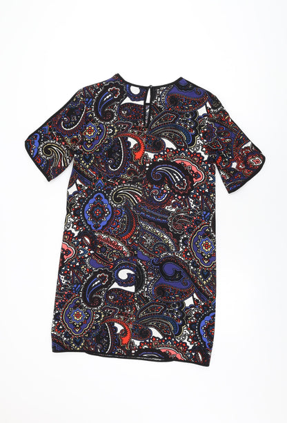 Dorothy Perkins Womens Black Geometric Polyester Shift Size 8 Round Neck Button