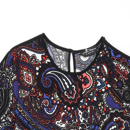 Dorothy Perkins Womens Black Geometric Polyester Shift Size 8 Round Neck Button