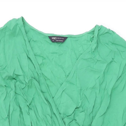 Marks and Spencer Womens Green Viscose Skater Dress Size 14 V-Neck Tie