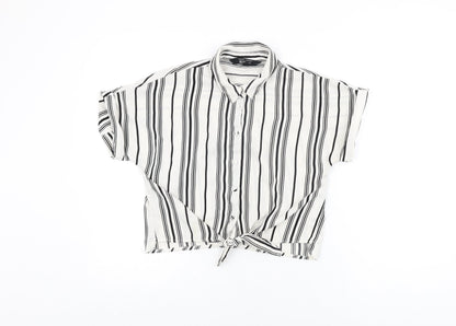 Additional front view of New Look girls’ white striped polyester basic button-up, size 12, years collared button