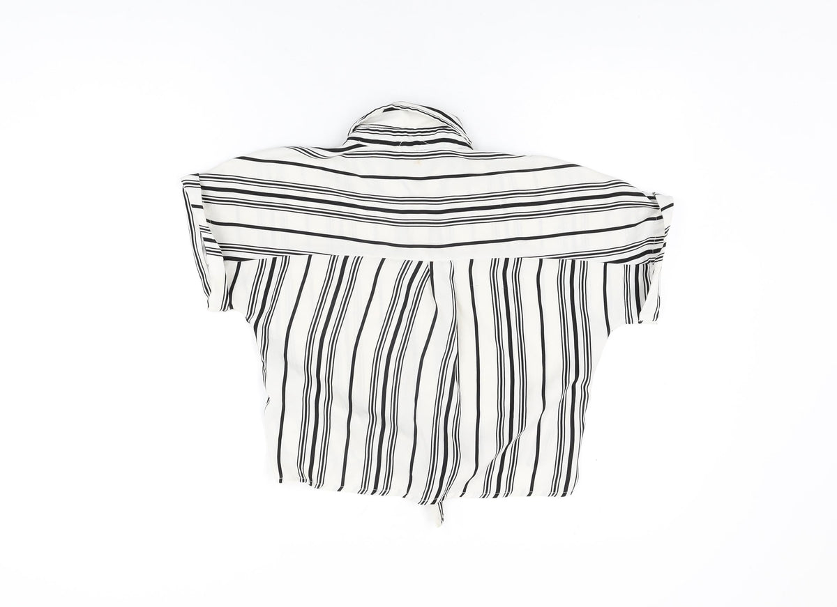 Back view of New Look girls’ white striped polyester basic button-up, size 12, years collared button