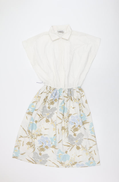 Sabino Womens White Floral Cotton A-Line Size 12 Collared Button