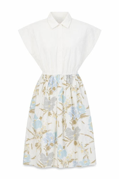 Sabino Womens White Floral Cotton A-Line Size 12 Collared Button