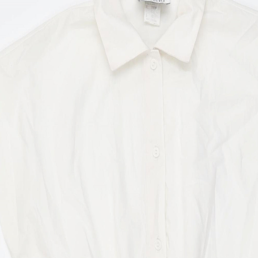 Sabino Womens White Floral Cotton A-Line Size 12 Collared Button
