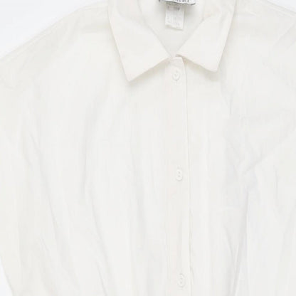 Sabino Womens White Floral Cotton A-Line Size 12 Collared Button