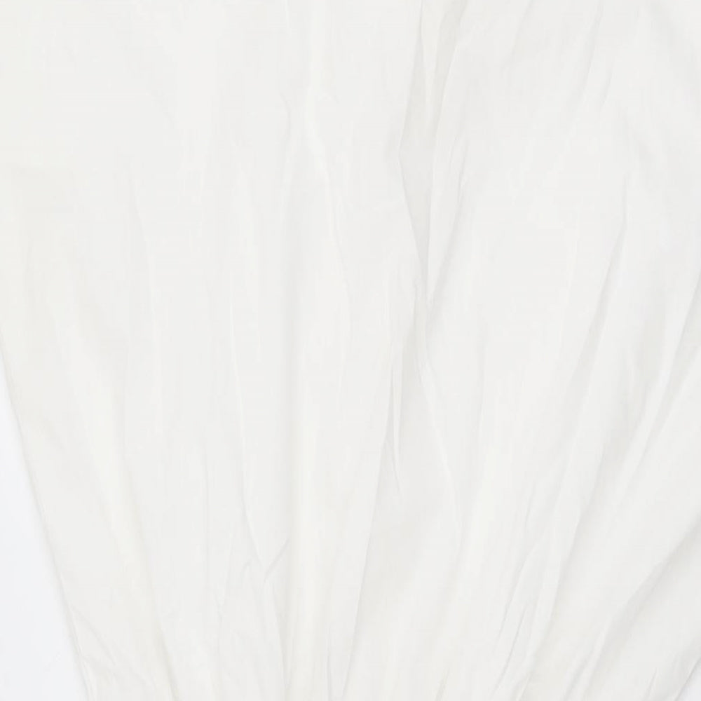 Sabino Womens White Floral Cotton A-Line Size 12 Collared Button