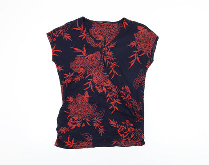 Marks and Spencer Womens Blue Floral Viscose Wrap T-Shirt Size 10 V-Neck