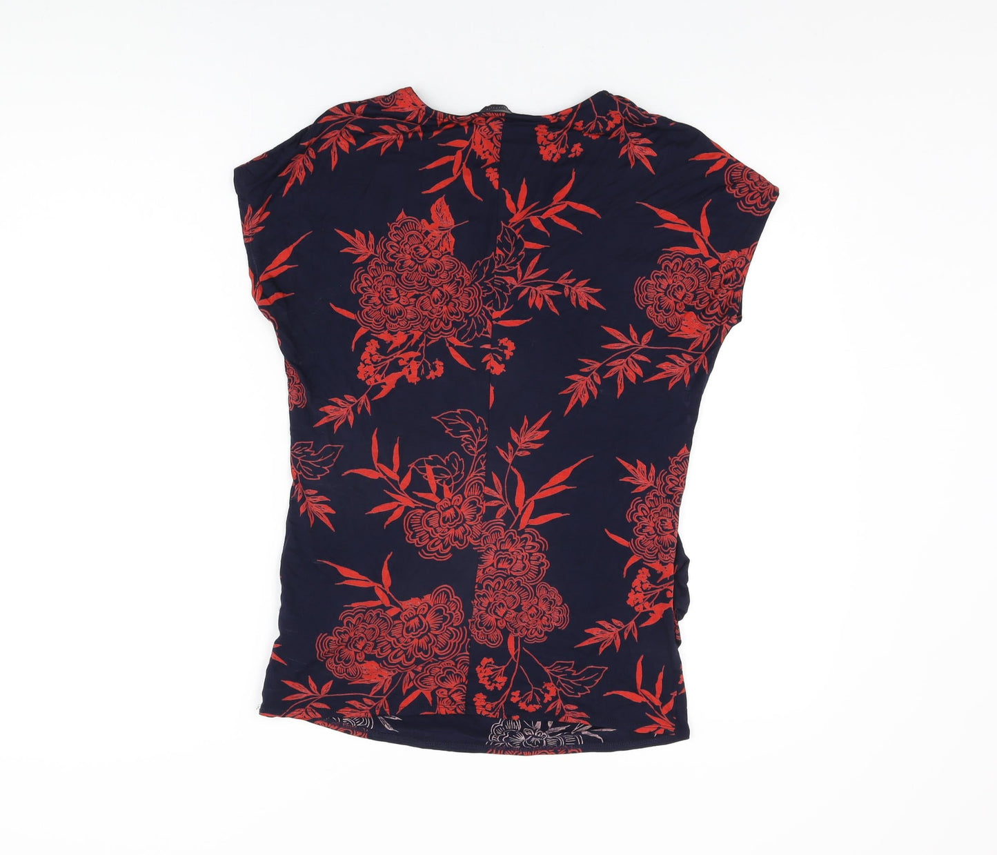 Marks and Spencer Womens Blue Floral Viscose Wrap T-Shirt Size 10 V-Neck