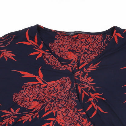 Marks and Spencer Womens Blue Floral Viscose Wrap T-Shirt Size 10 V-Neck