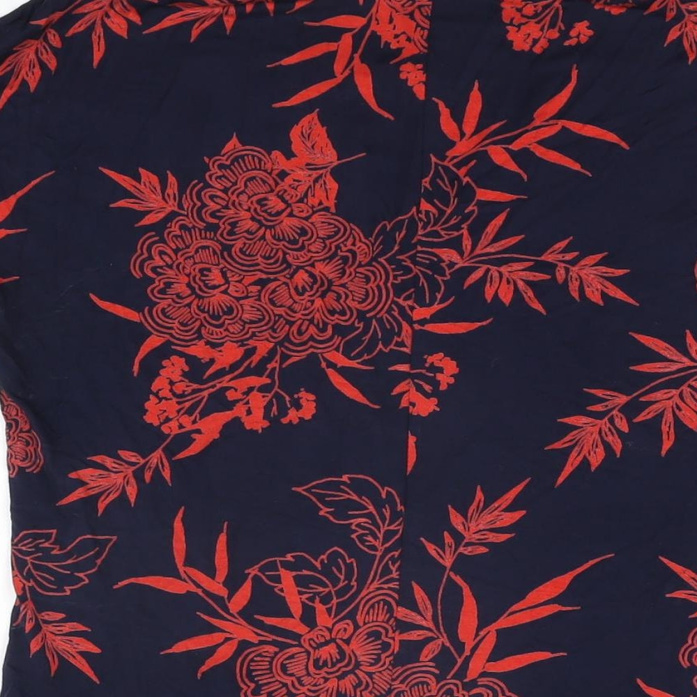 Marks and Spencer Womens Blue Floral Viscose Wrap T-Shirt Size 10 V-Neck