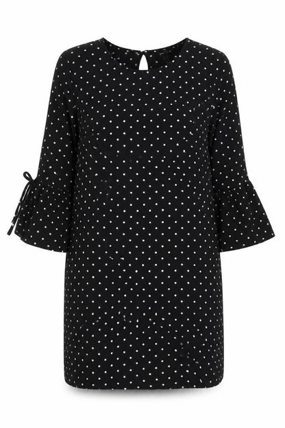 New Look Womens Black Polka Dot Polyester Shift Size 14 Round Neck Button