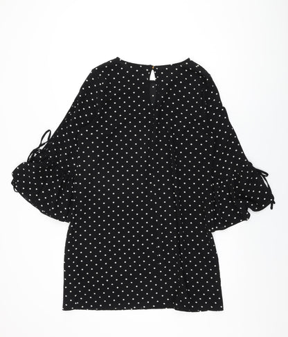New Look Womens Black Polka Dot Polyester Shift Size 14 Round Neck Button