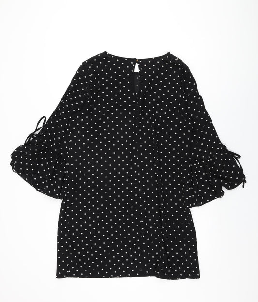 New Look Womens Black Polka Dot Polyester Shift Size 14 Round Neck Button