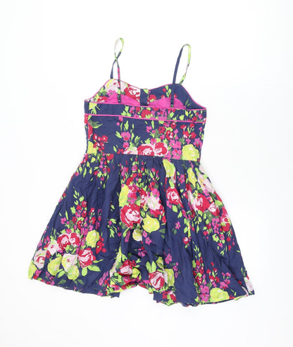 Johnnie B Womens Blue Floral Cotton Skater Dress Size S V-Neck Zip