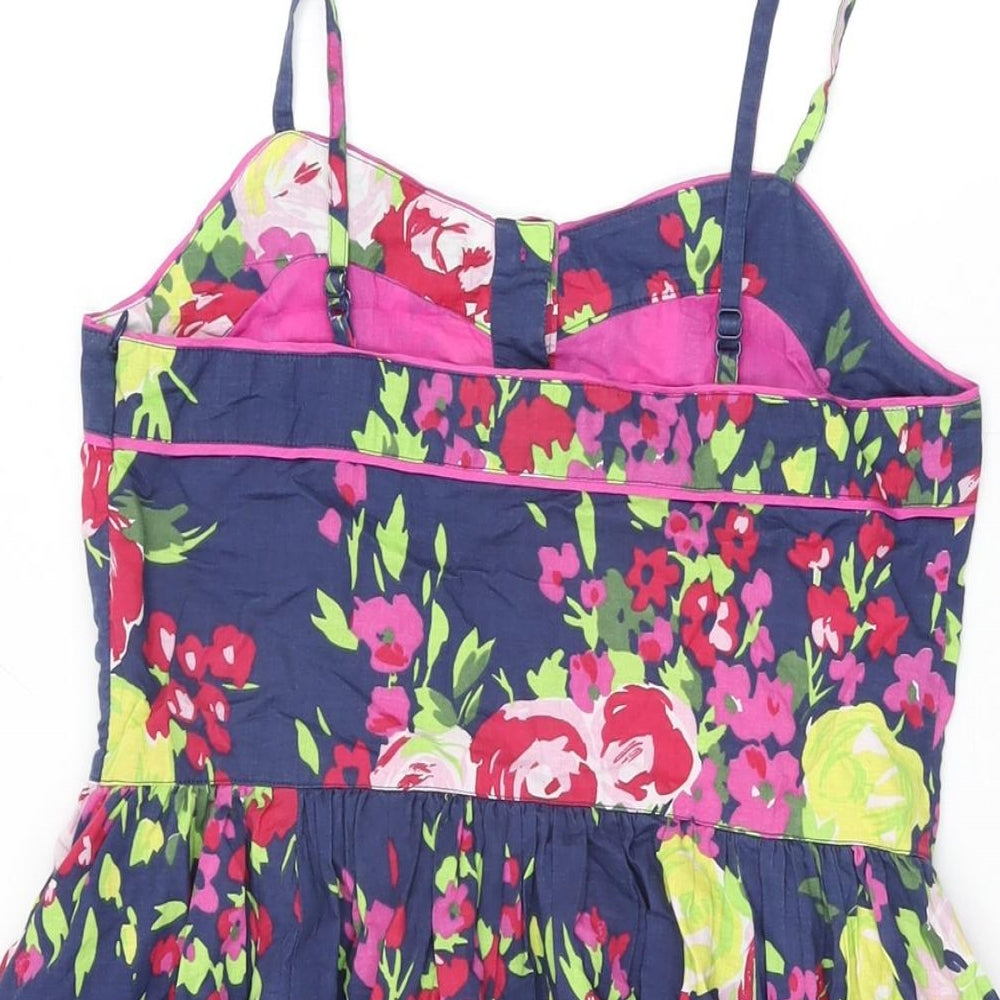 Johnnie B Womens Blue Floral Cotton Skater Dress Size S V-Neck Zip