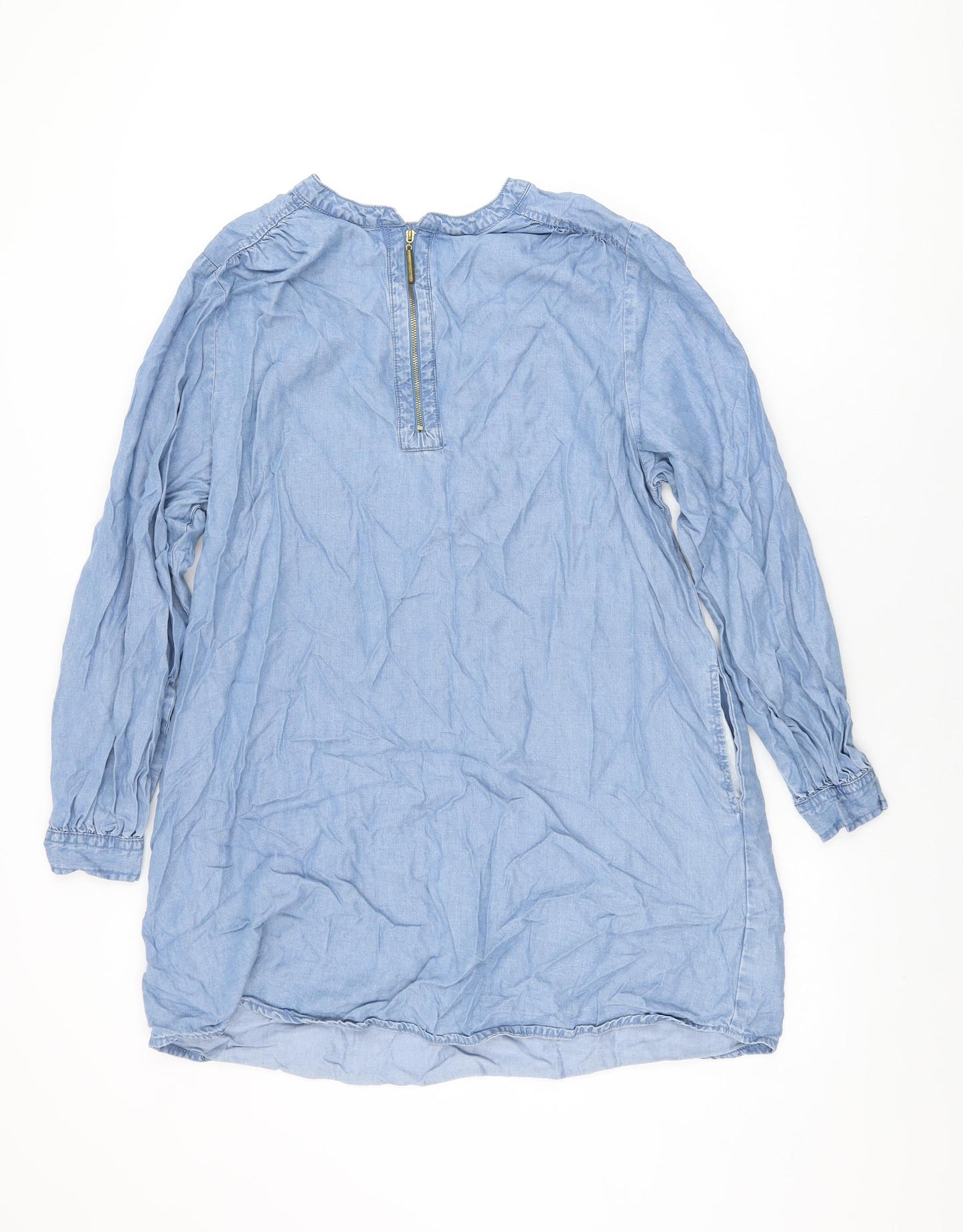 F&F Womens Blue Lyocell Shift Size 14 Round Neck Zip