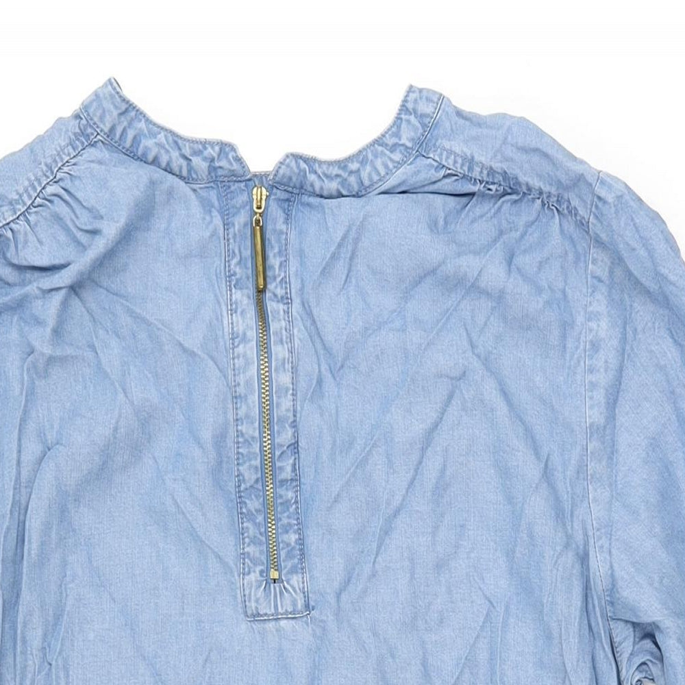 F&F Womens Blue Lyocell Shift Size 14 Round Neck Zip