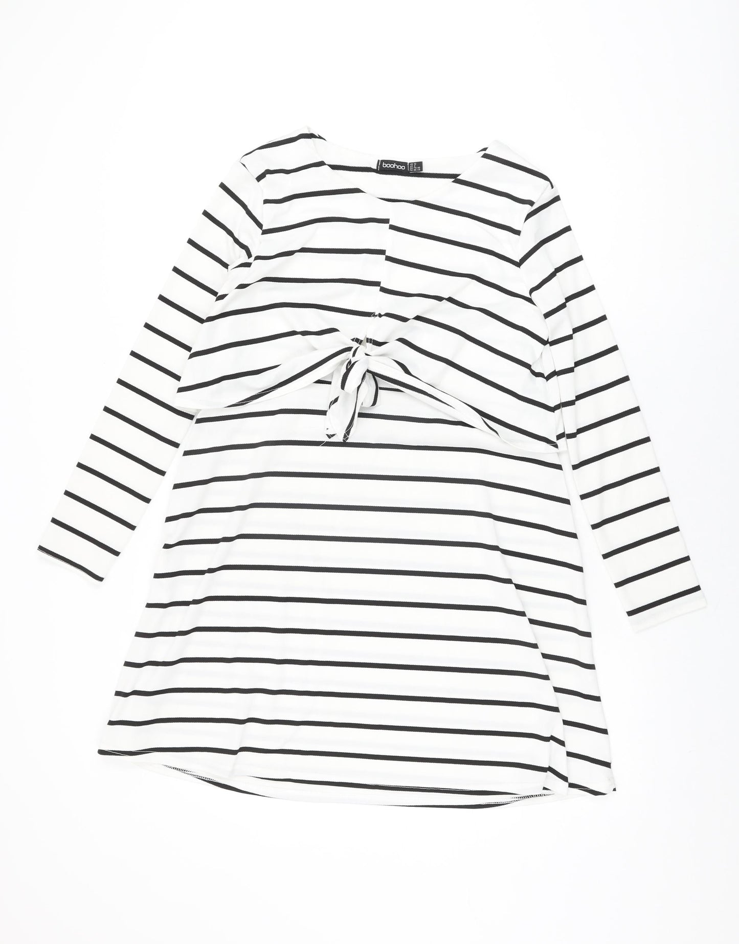 Boohoo Womens White Striped Polyester Shift Size 12 Round Neck Pullover