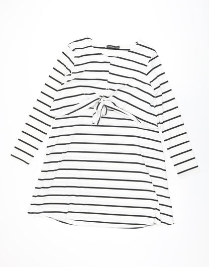 Boohoo Womens White Striped Polyester Shift Size 12 Round Neck Pullover