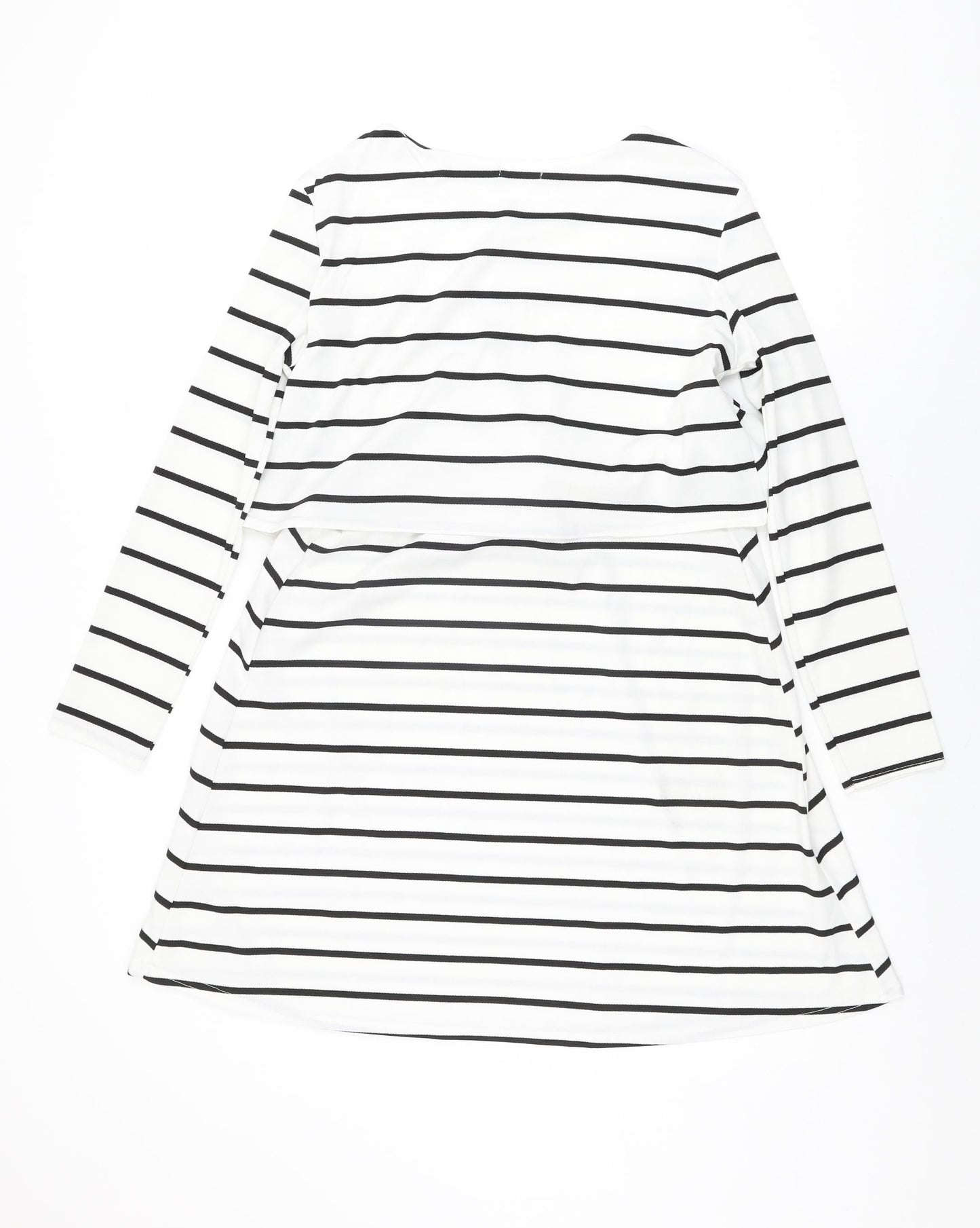 Boohoo Womens White Striped Polyester Shift Size 12 Round Neck Pullover