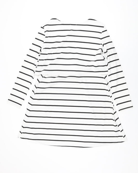 Boohoo Womens White Striped Polyester Shift Size 12 Round Neck Pullover