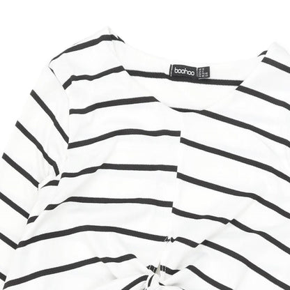 Boohoo Womens White Striped Polyester Shift Size 12 Round Neck Pullover