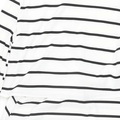 Boohoo Womens White Striped Polyester Shift Size 12 Round Neck Pullover